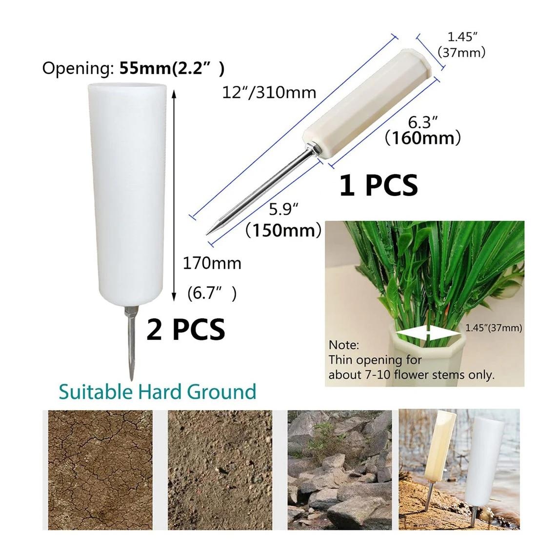 3 pcs Hard Plastic Memorial Cemetery Slim Flower Vases High Large Size