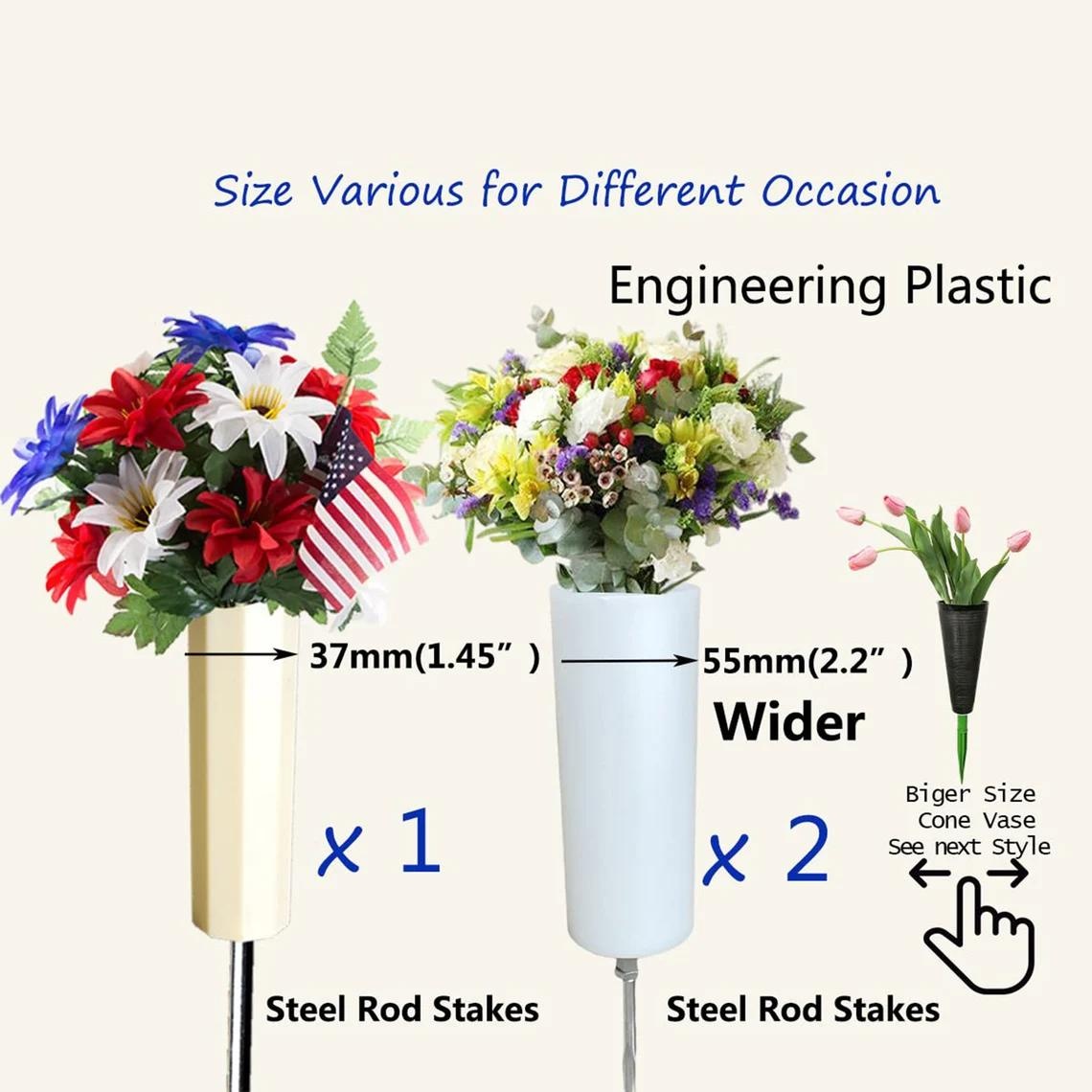 3 pcs Hard Plastic Memorial Cemetery Slim Flower Vases High Large Size
