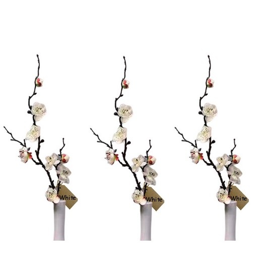 3 Pcs White Artificial Plum Blossom Fake Plastic Flowers Table Decoration Flowers Banquet Real Touch Home Office Decor 23.6