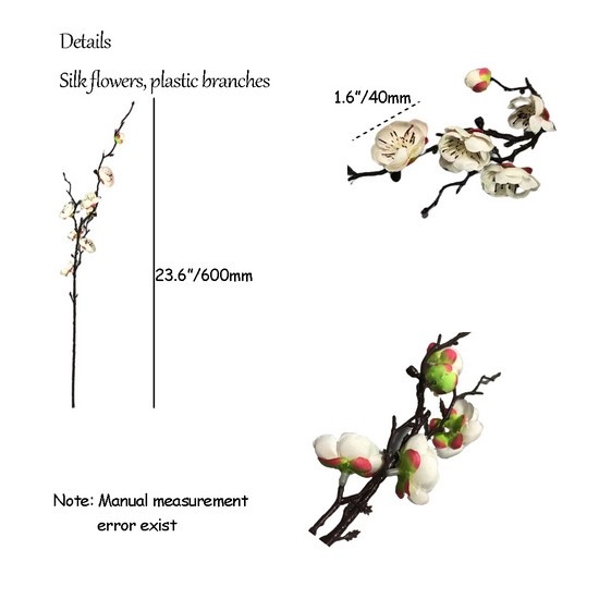3 Pcs White Artificial Plum Blossom Fake Plastic Flowers Table Decoration Flowers Banquet Real Touch Home Office Decor 23.6
