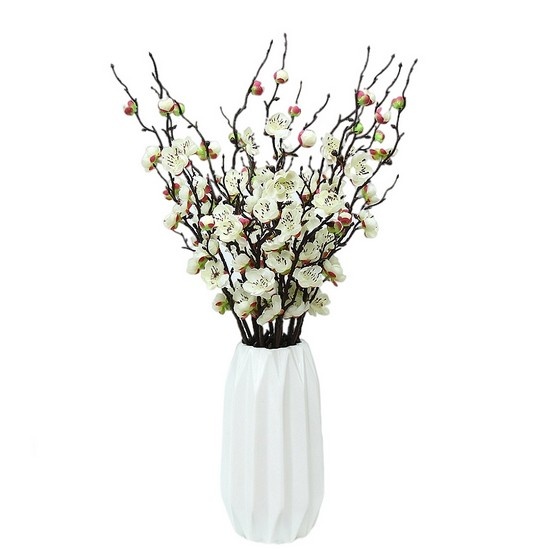 3 Pcs White Artificial Plum Blossom Fake Plastic Flowers Table Decoration Flowers Banquet Real Touch Home Office Decor 23.6