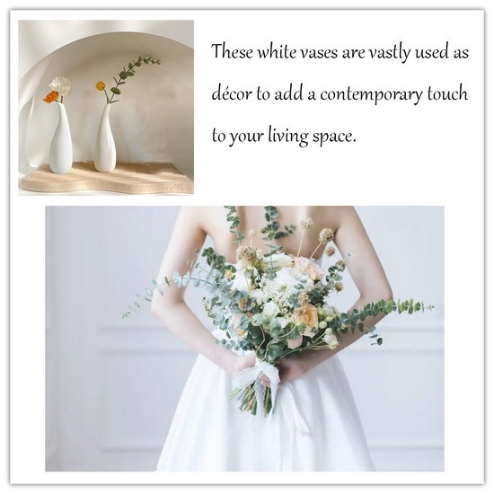 Small Ceramic Vases Set of 2 White Decorative Farmhouse Kitchen Decor Flower Vase for Wedding Scene Desktop Center Vase