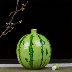 Wine-filled Ceramic Container Ceramic Bottle Sealed Empty Small Mouth Wine Container Watermelon Shaped for Wine Storage or Decor.