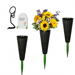 Monuments Decoration Fresh Artificial Flowers-Sturdy Stake Cemetery Grave Cone Vase