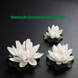 Ceramic Handmade Cute Lotus Blossom Incense Stick Holder, Incense Burner