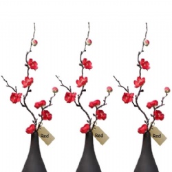 3 Pcs Artificial Plum Blossom Fake Plastic Flowers Table Decoration Flowers Banquet Centerpiece Home Office Wedding Party Garden Décor 23.6”(red)