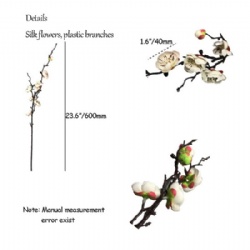 3 Pcs White Artificial Plum Blossom Fake Plastic Flowers Table Decoration Flowers Banquet Real Touch Home Office Decor 23.6
