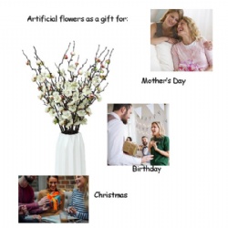 3 Pcs White Artificial Plum Blossom Fake Plastic Flowers Table Decoration Flowers Banquet Real Touch Home Office Decor 23.6